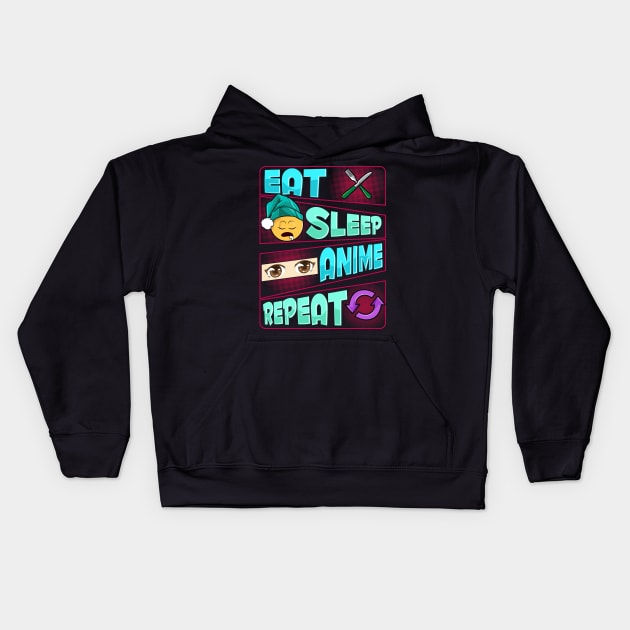 Cute & Funny Eat Sleep Anime Repeat Anime Lover Kids Hoodie by theperfectpresents